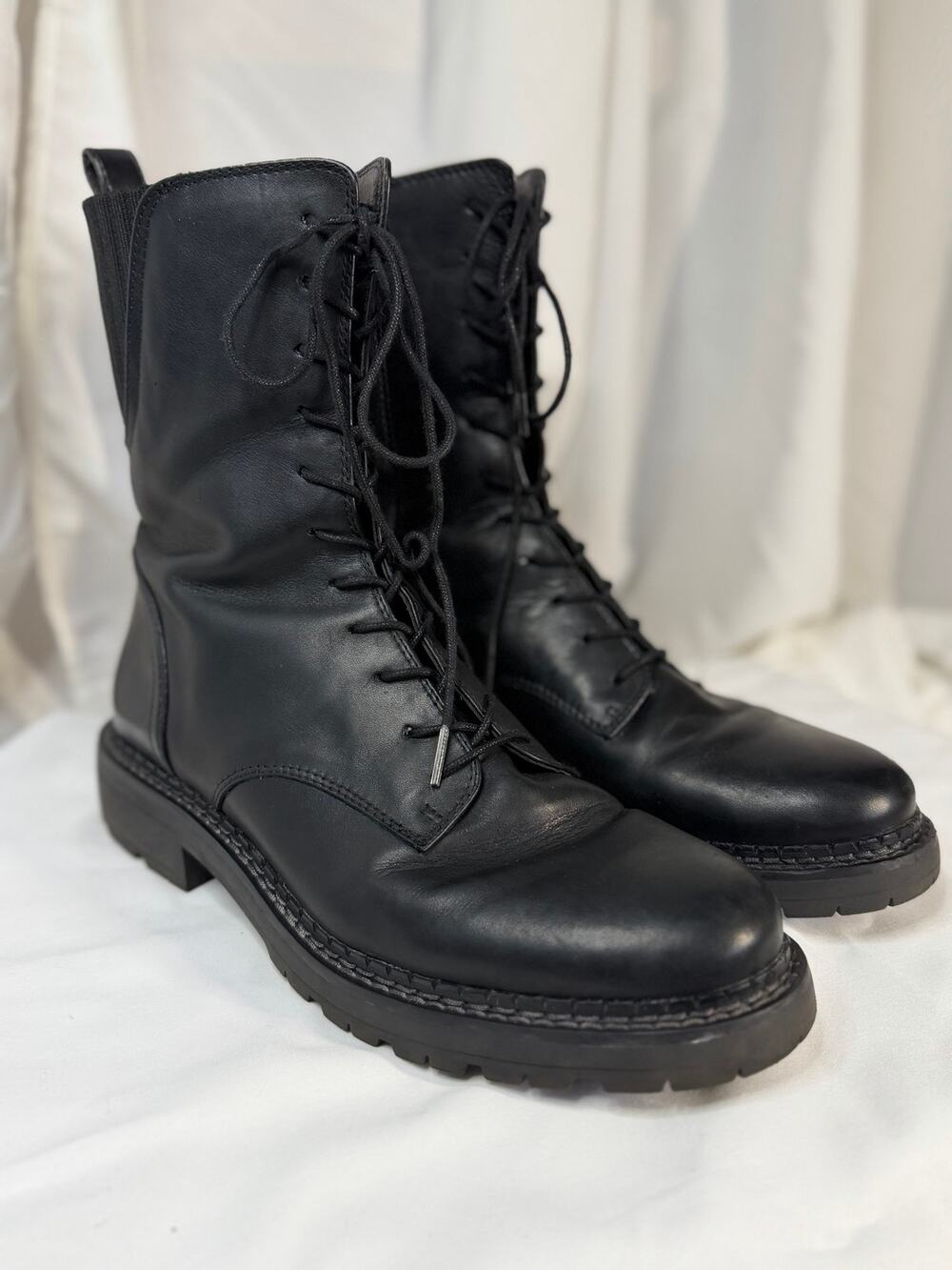 Sam Edelman Womens LEX Garrett Leather Combat Boots Black Chunky Lug Sole Size 9